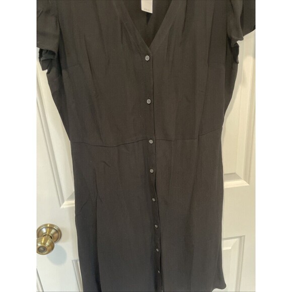 NWT Ann Taylor LOFT Black Button Down Dress flutter Sleeve Midi Size 10 - Picture 7 of 8